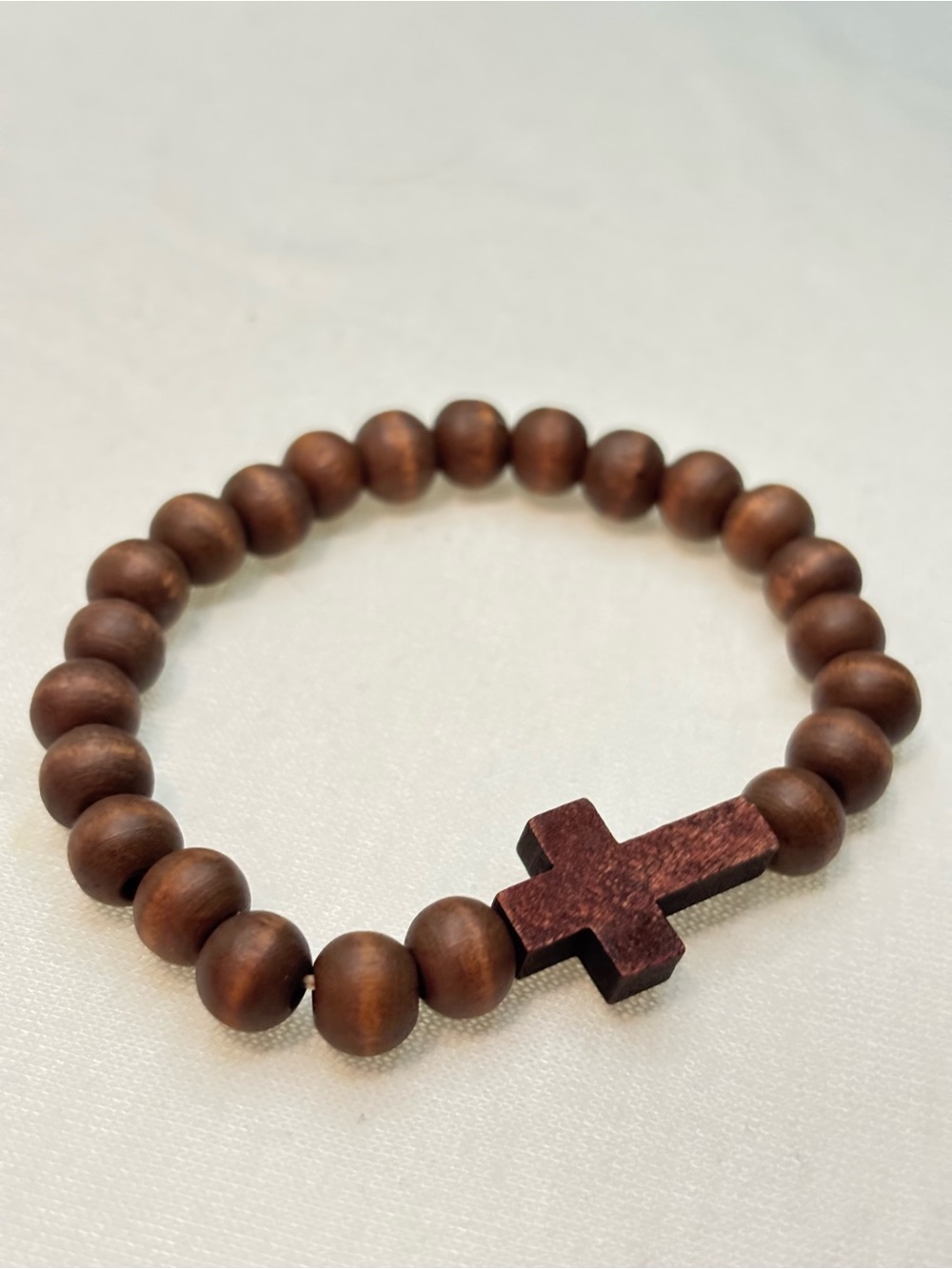 Brown Wooden Bead Bracelet with Cross - Men Accessories